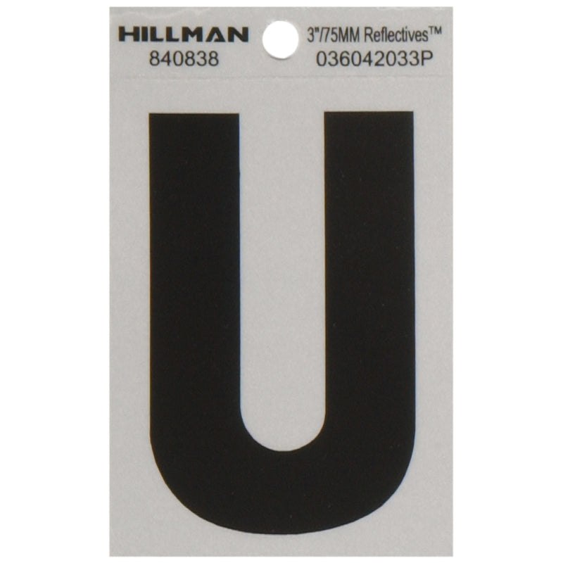 HILLMAN 3 in. Reflective Black Vinyl Self-Adhesive Letter U
