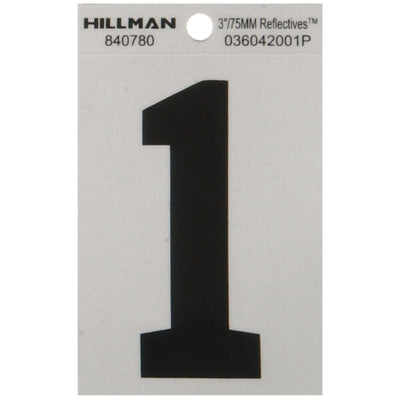 HILLMAN 3 in. Reflective Black Vinyl Self-Adhesive Number 1