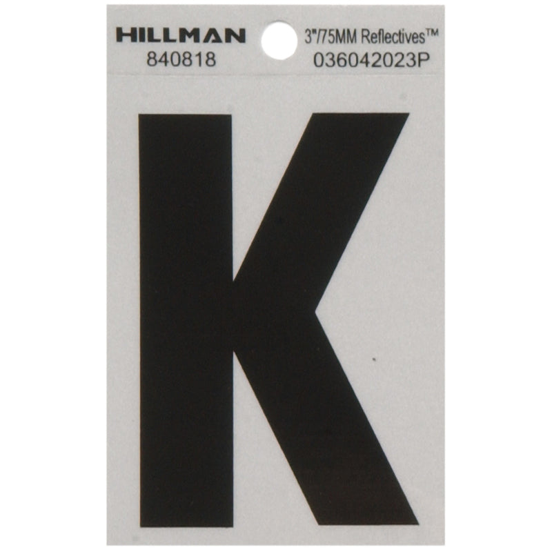 HILLMAN 3 in. Reflective Black Vinyl Self-Adhesive Letter K