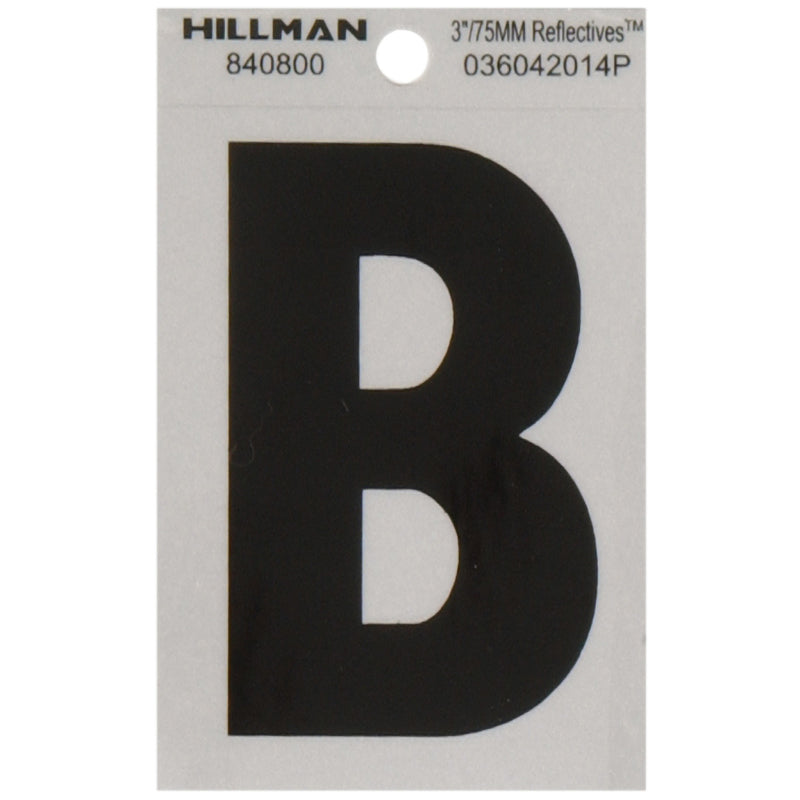 HILLMAN 3 in. Reflective Black Vinyl Self-Adhesive Letter B