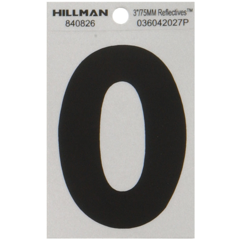 HILLMAN 3 in. Reflective Black Vinyl Self-Adhesive Letter O