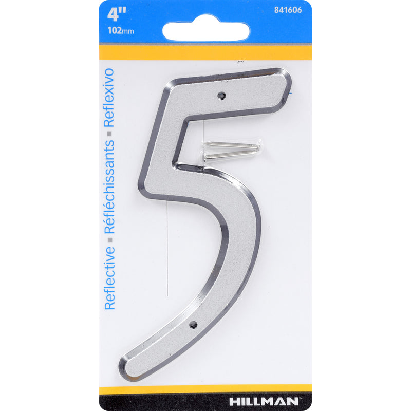HILLMAN 4 in. Reflective Silver Plastic Nail-On Number 5
