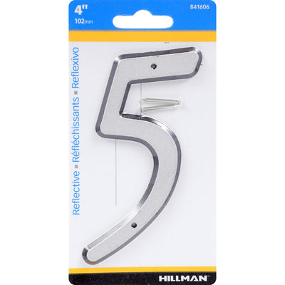 HILLMAN 4 in. Reflective Silver Plastic Nail-On Number 5