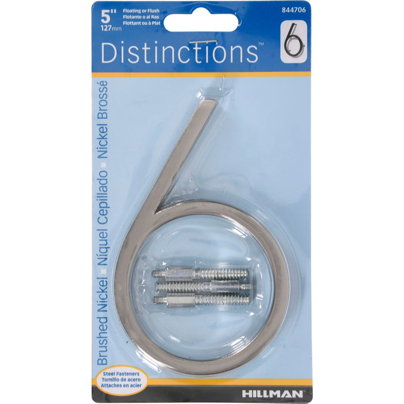 HILLMAN Distinctions 5 in. Silver Steel Screw-On Number 6
