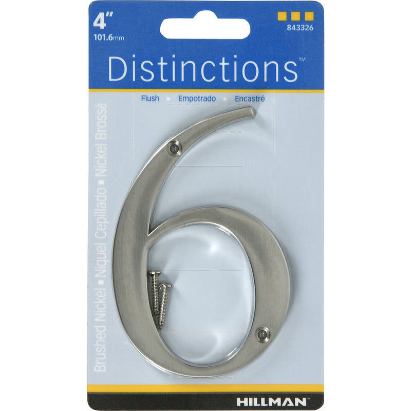 HILLMAN Distinctions 4 in. Silver Zinc Die-Cast Screw-On Number 6