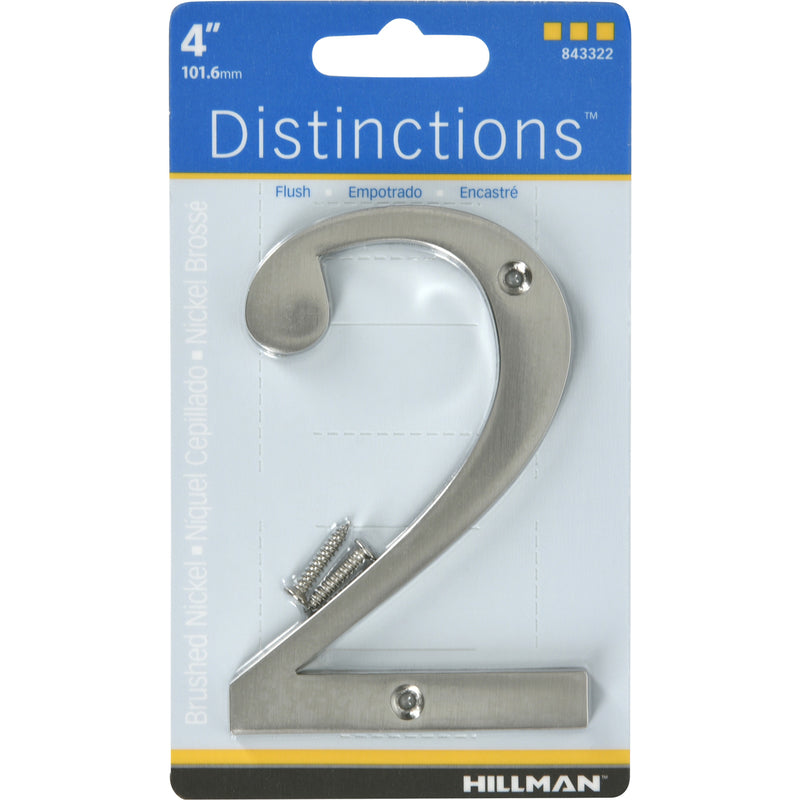 HILLMAN Distinctions 4 in. Silver Zinc Die-Cast Screw-On Number 2