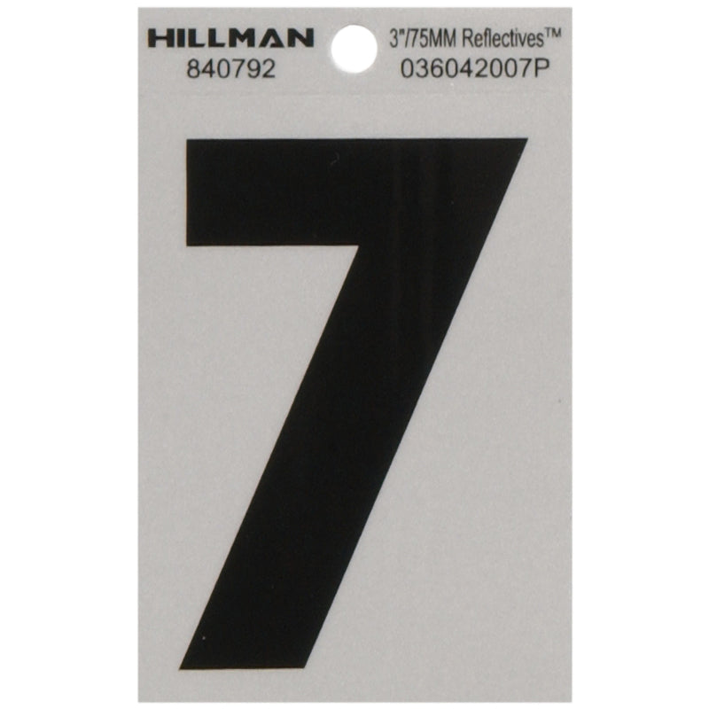 HILLMAN 3 in. Reflective Black Vinyl Self-Adhesive Number 7