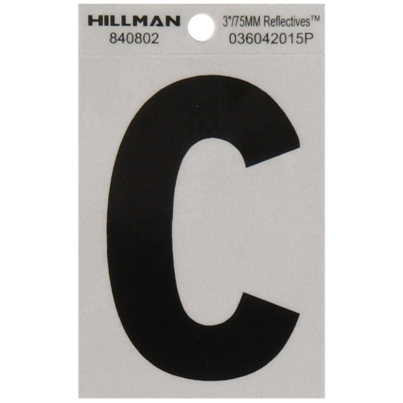 HILLMAN 3 in. Reflective Black Vinyl Self-Adhesive Letter C