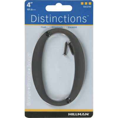HILLMAN Distinctions 4 in. Bronze Zinc Die-Cast Screw-On Number 0