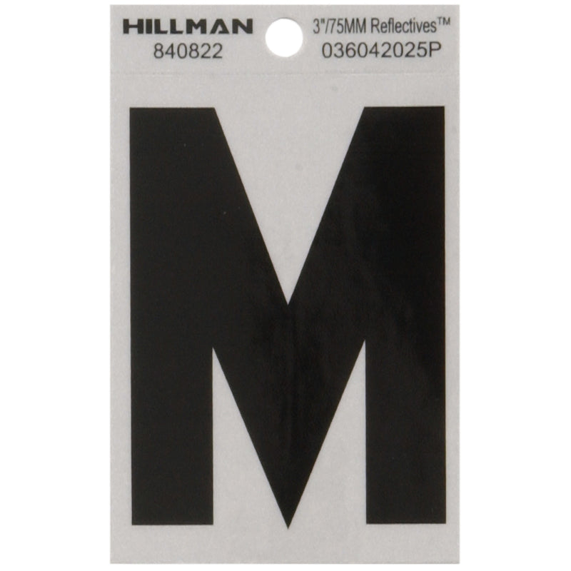 HILLMAN 3 in. Reflective Black Vinyl Self-Adhesive Letter M
