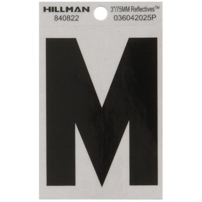 HILLMAN 3 in. Reflective Black Vinyl Self-Adhesive Letter M