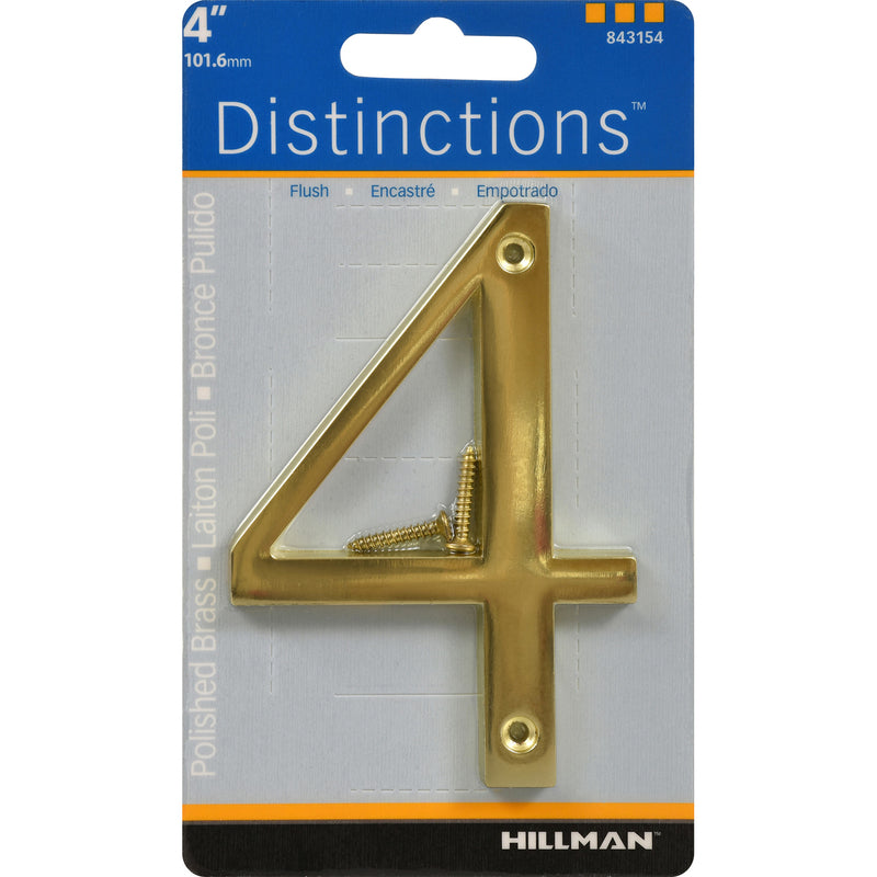 HILLMAN Distinctions 4 in. Gold Zinc Die-Cast Screw-On Number 4