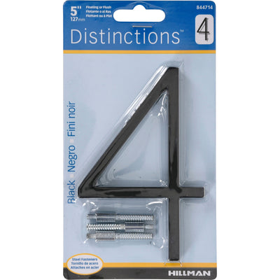 HILLMAN Distinctions 5 in. Black Steel Screw-On Number 4