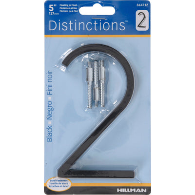 HILLMAN Distinctions 5 in. Black Steel Screw-On Number 2
