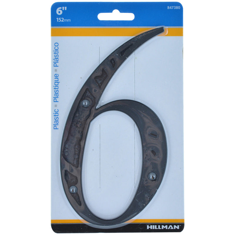HILLMAN 6 in. Black Plastic Nail-On Number 6