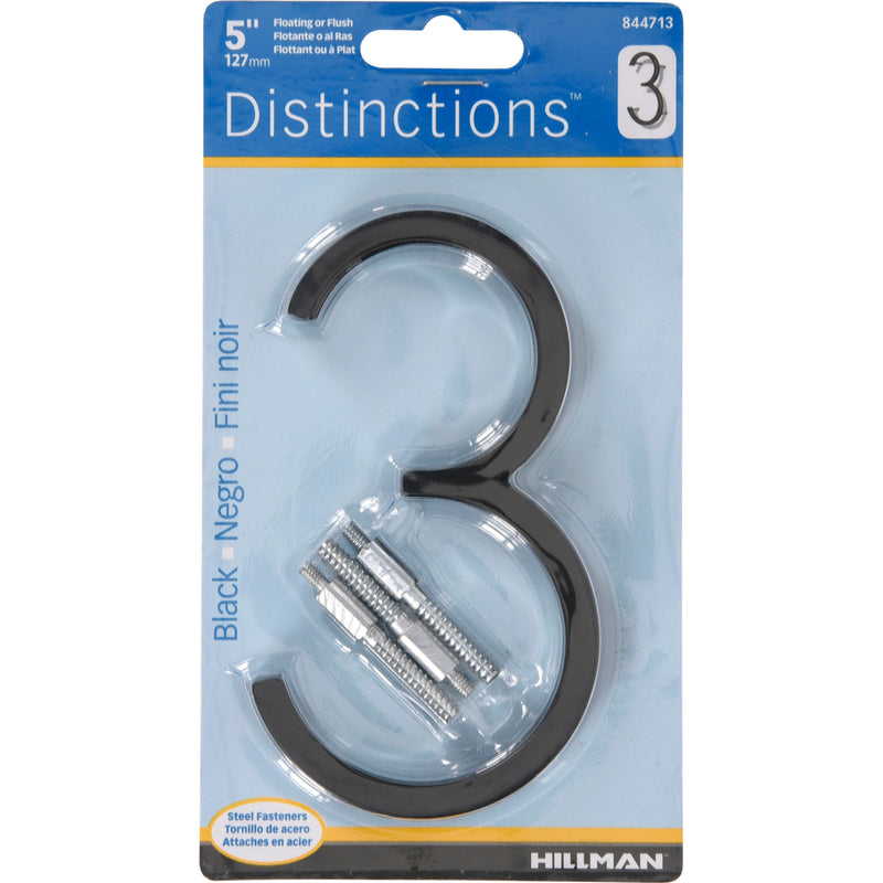 HILLMAN Distinctions 5 in. Black Steel Screw-On Number 3