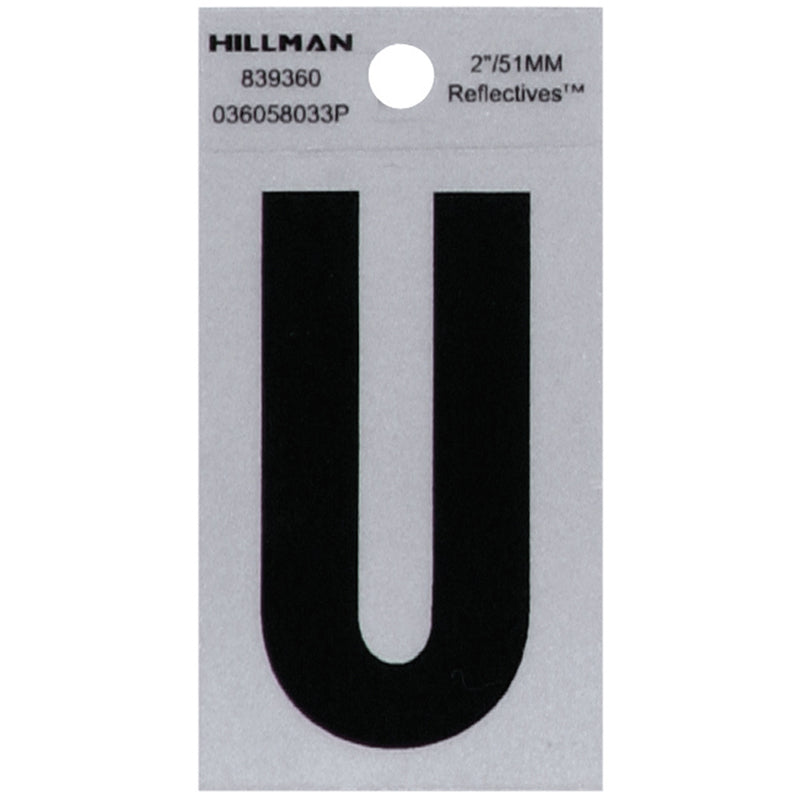 HILLMAN 2 in. Reflective Black Vinyl Self-Adhesive Letter U
