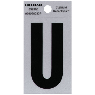HILLMAN 2 in. Reflective Black Vinyl Self-Adhesive Letter U