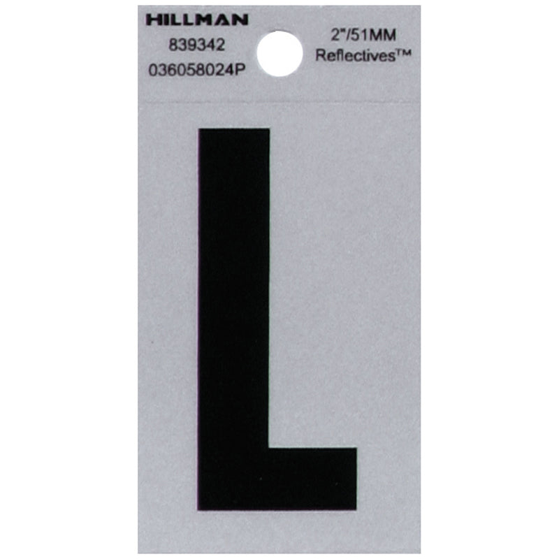 HILLMAN 2 in. Reflective Black Vinyl Self-Adhesive Letter L