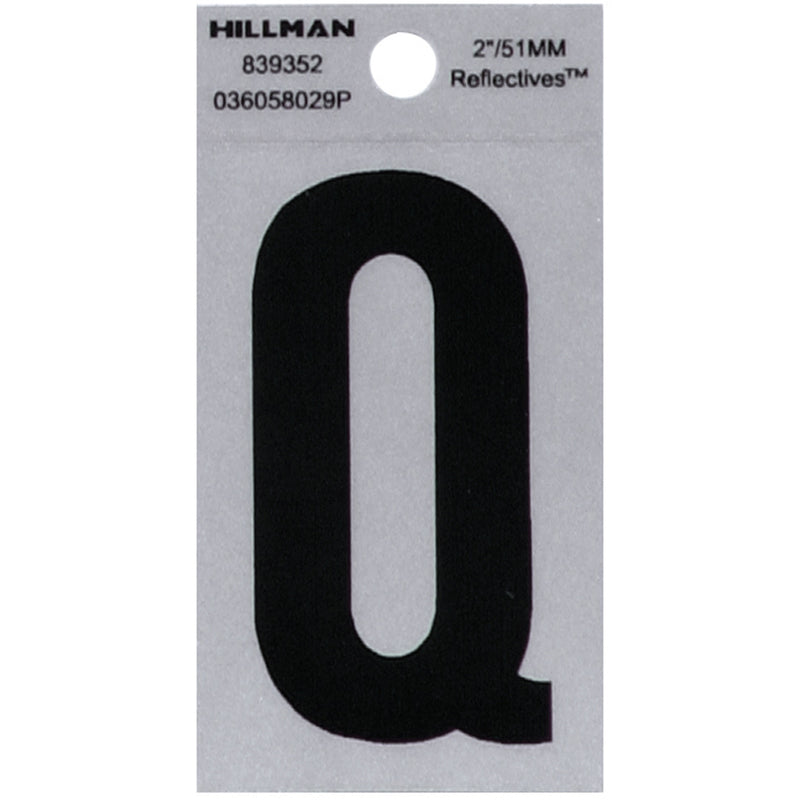 HILLMAN 2 in. Reflective Black Vinyl Self-Adhesive Letter Q