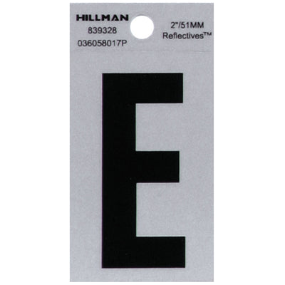 HILLMAN 2 in. Reflective Black Vinyl Self-Adhesive Letter E
