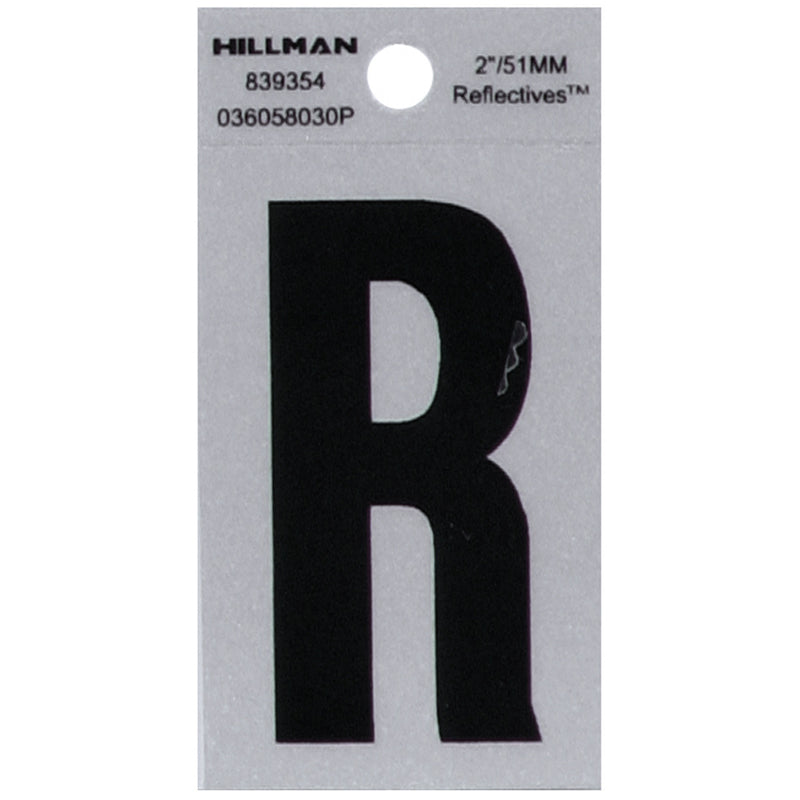 HILLMAN 2 in. Reflective Black Vinyl Self-Adhesive Letter R