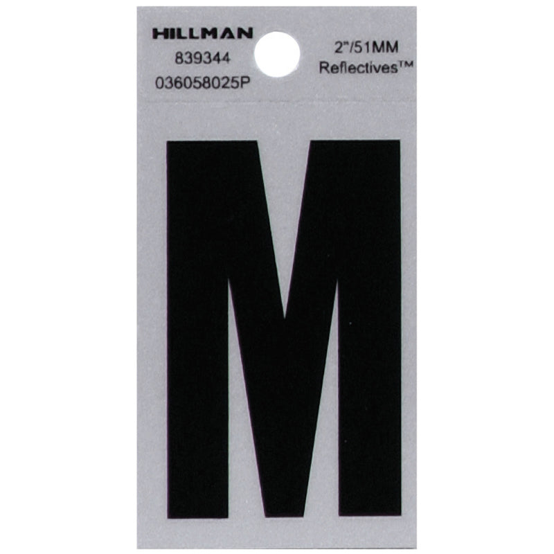 HILLMAN 2 in. Reflective Black Vinyl Self-Adhesive Letter M