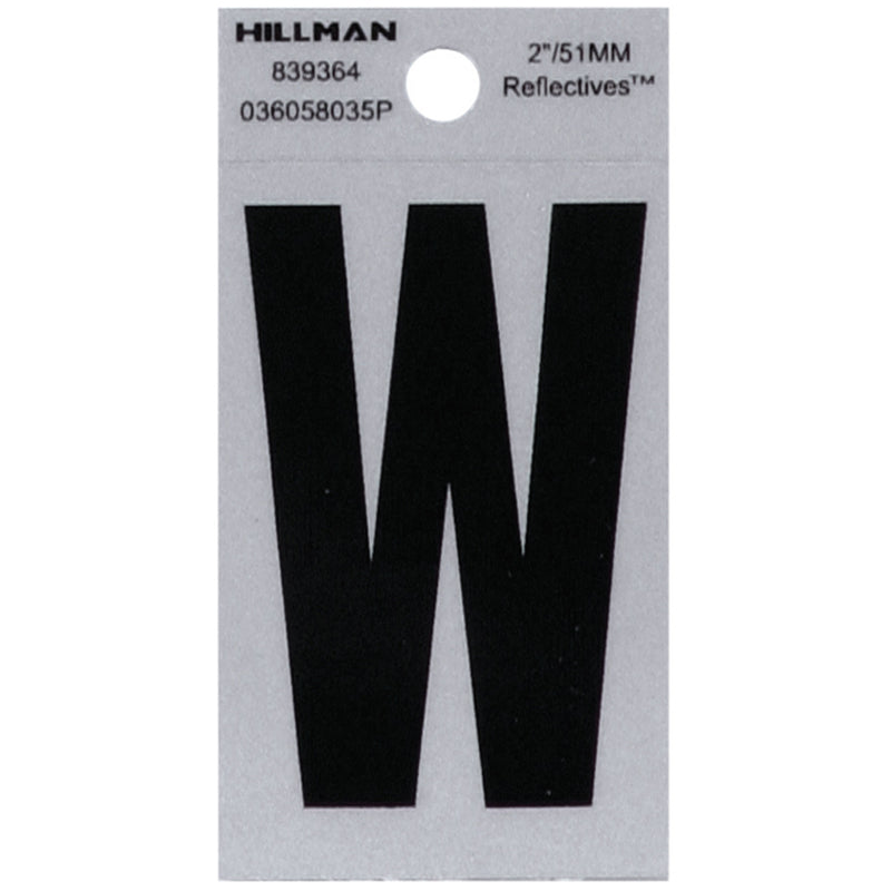 HILLMAN 2 in. Reflective Black Vinyl Self-Adhesive Letter W