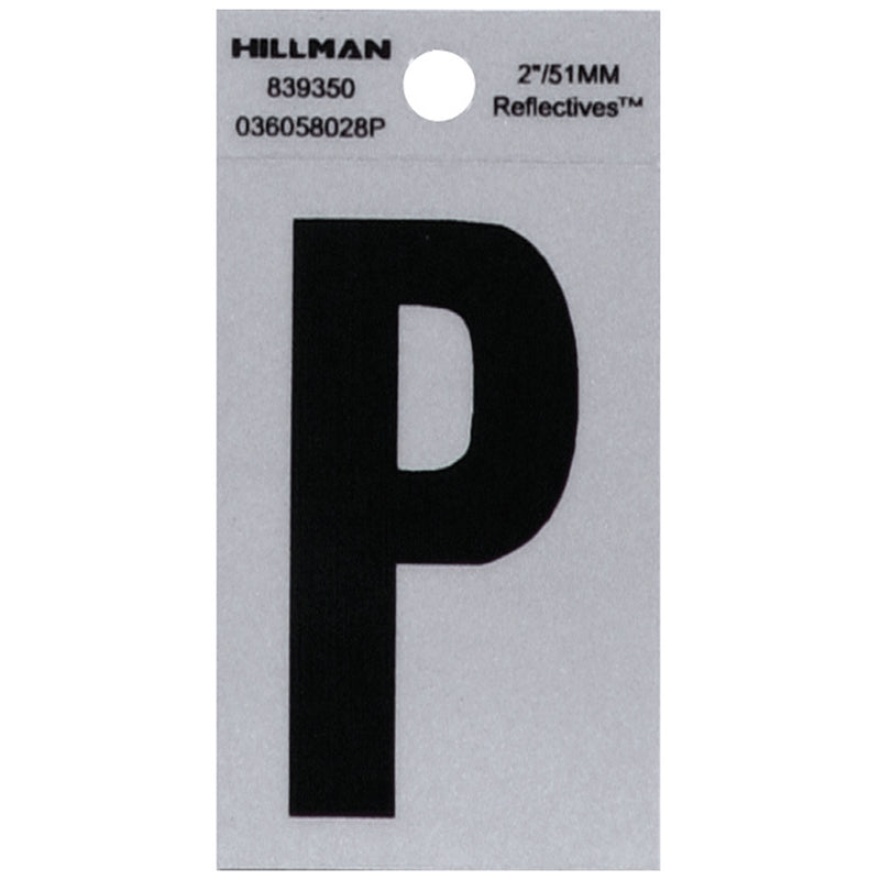 HILLMAN 2 in. Reflective Black Vinyl Self-Adhesive Letter P