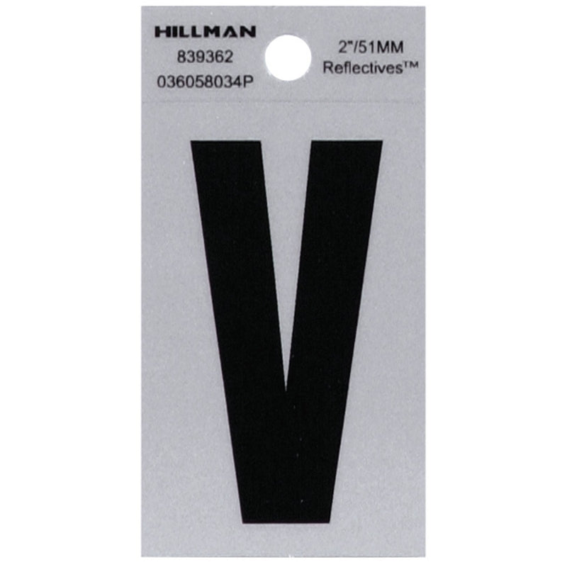 HILLMAN 2 in. Reflective Black Vinyl Self-Adhesive Letter V