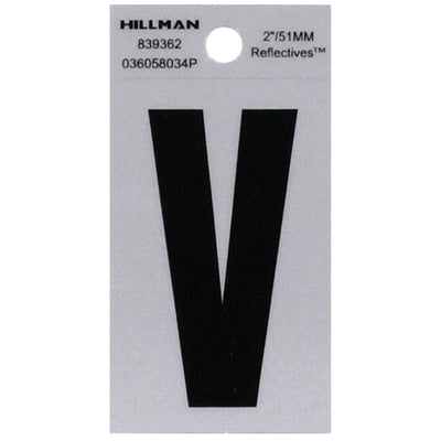 HILLMAN 2 in. Reflective Black Vinyl Self-Adhesive Letter V