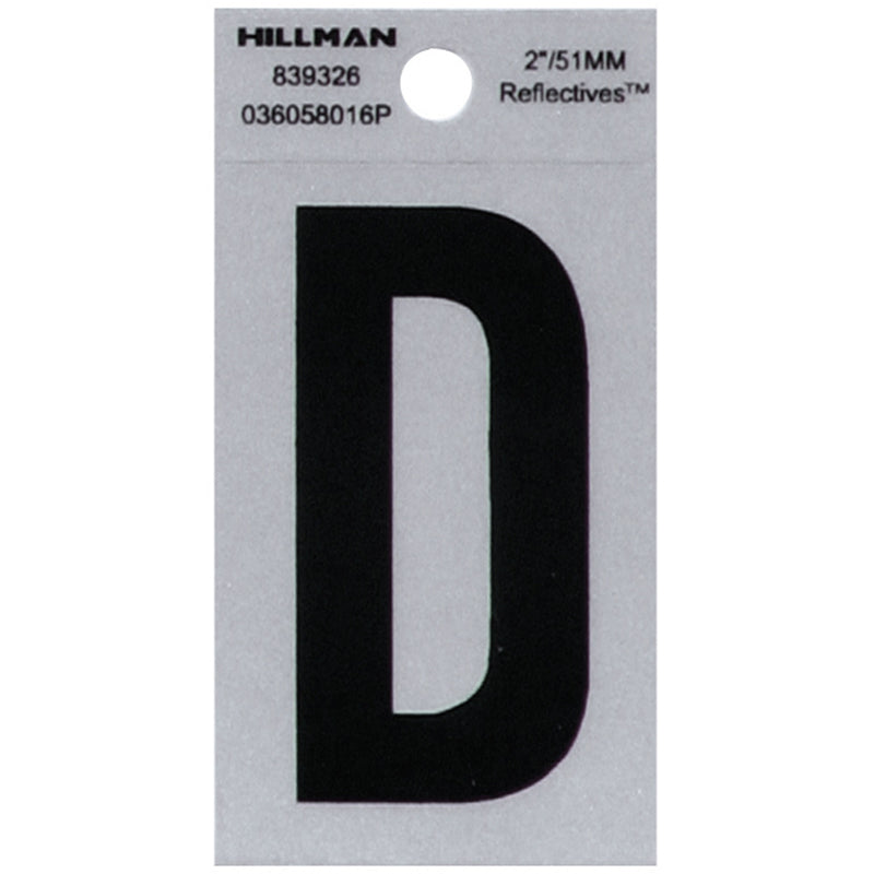 HILLMAN 2 in. Reflective Black Vinyl Self-Adhesive Letter D