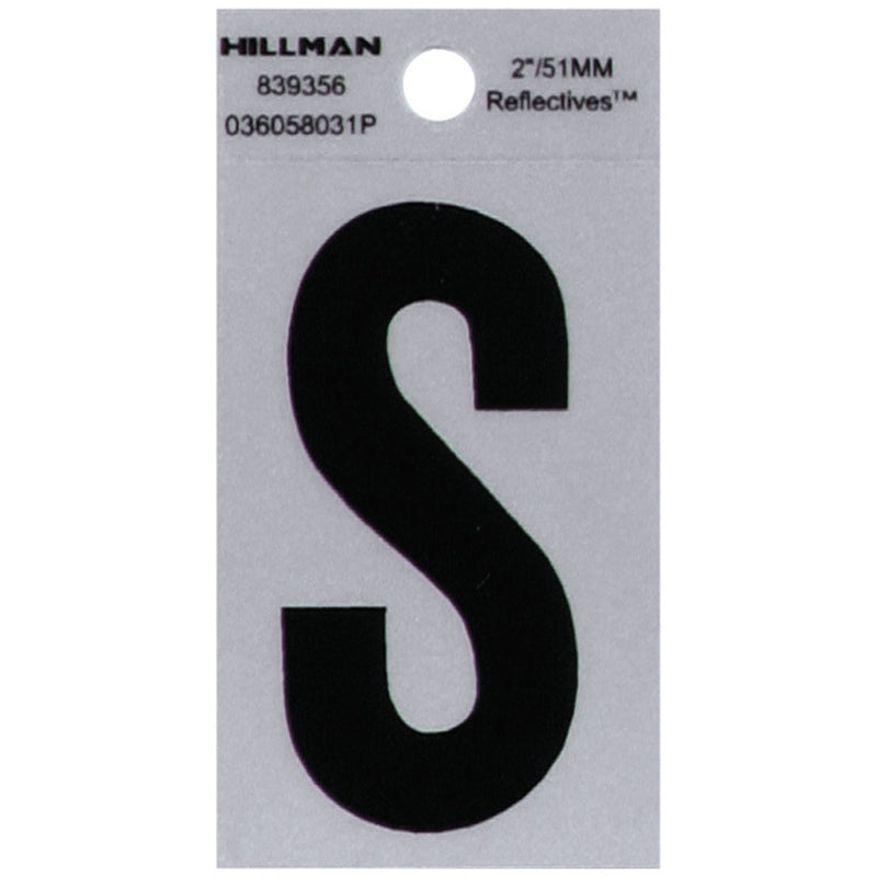 HILLMAN 2 in. Reflective Black Vinyl Self-Adhesive Letter S