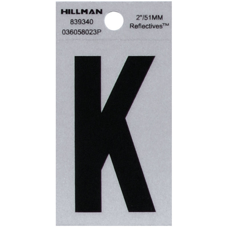 HILLMAN 2 in. Reflective Black Vinyl Self-Adhesive Letter K