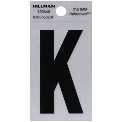 HILLMAN 2 in. Reflective Black Vinyl Self-Adhesive Letter K