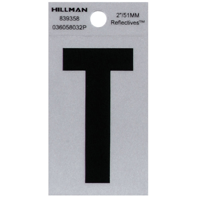 HILLMAN 2 in. Reflective Black Vinyl Self-Adhesive Letter T
