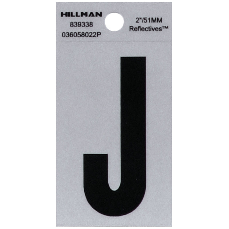 HILLMAN 2 in. Reflective Black Vinyl Self-Adhesive Letter J