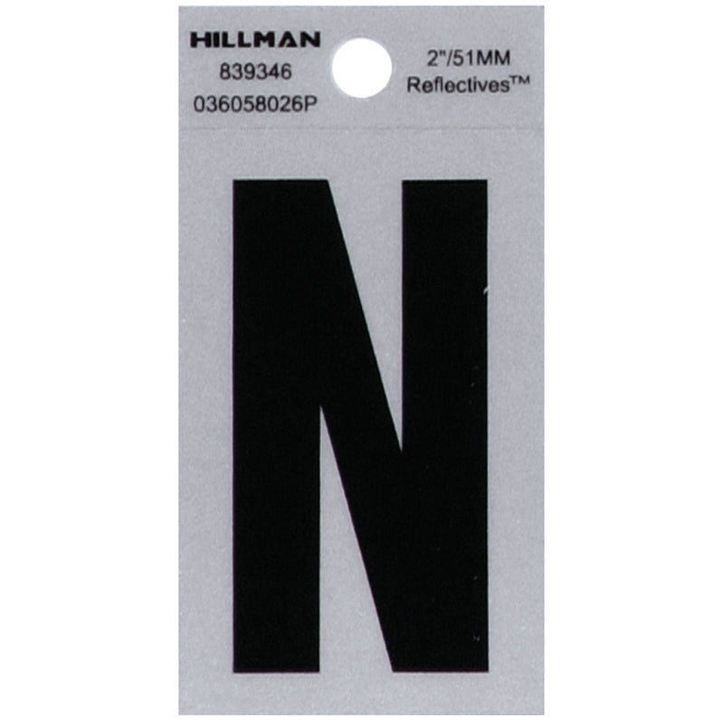 HILLMAN 2 in. Reflective Black Vinyl Self-Adhesive Letter N