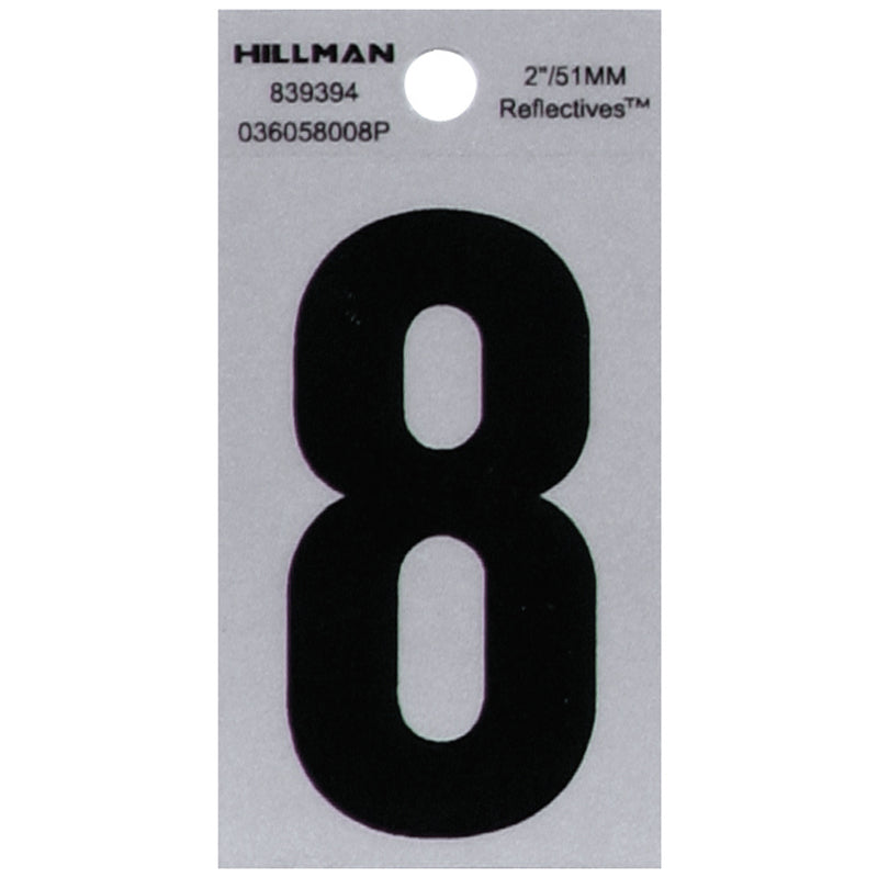 HILLMAN 2 in. Reflective Black Vinyl Self-Adhesive Number 8