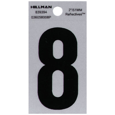 HILLMAN 2 in. Reflective Black Vinyl Self-Adhesive Number 8