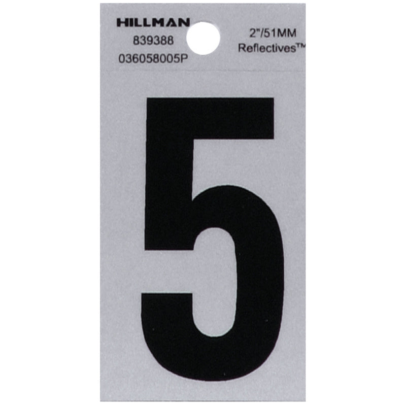 HILLMAN 2 in. Reflective Black Vinyl Self-Adhesive Number 5