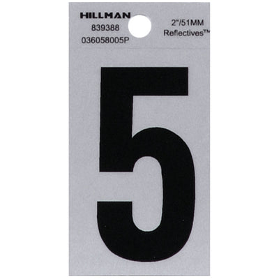 HILLMAN 2 in. Reflective Black Vinyl Self-Adhesive Number 5