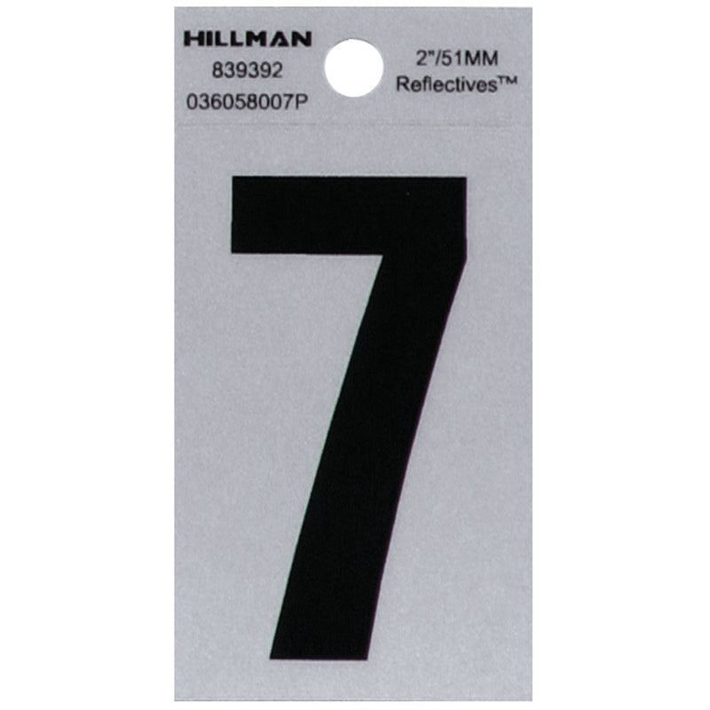 HILLMAN 2 in. Reflective Black Vinyl Self-Adhesive Number 7