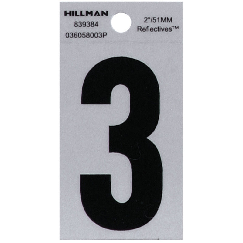 HILLMAN 2 in. Reflective Black Vinyl Self-Adhesive Number 3