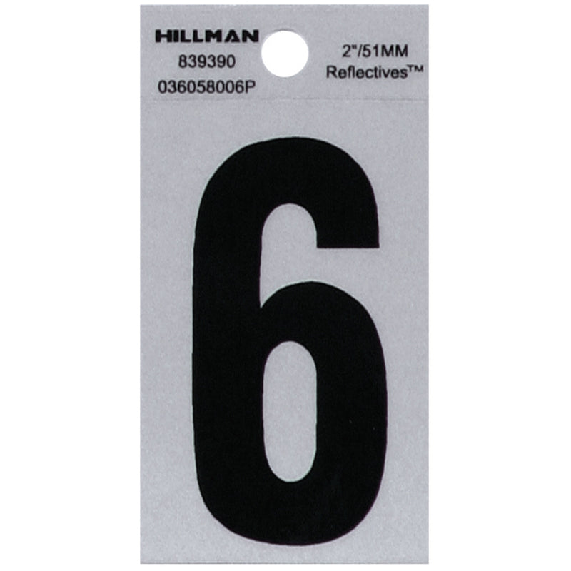 HILLMAN 2 in. Reflective Black Vinyl Self-Adhesive Number 6