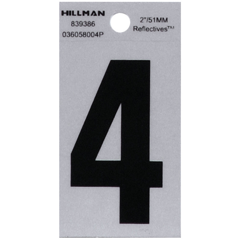 HILLMAN 2 in. Reflective Black Vinyl Self-Adhesive Number 4