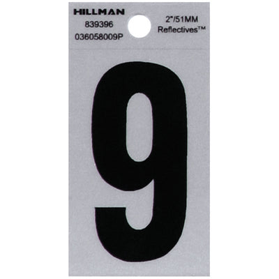 HILLMAN 2 in. Reflective Black Vinyl Self-Adhesive Number 9