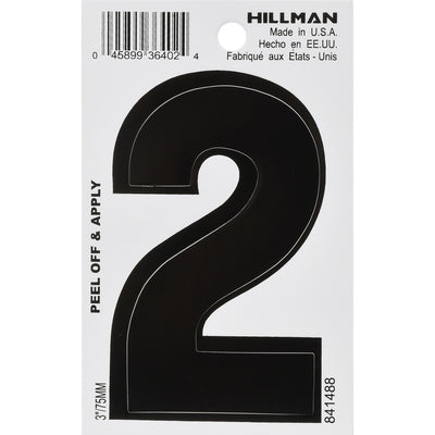 HILLMAN 3 in. Black Vinyl Self-Adhesive Number 2