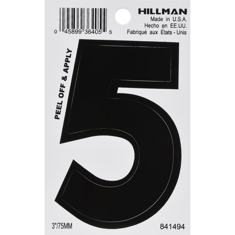 HILLMAN 3 in. Black Vinyl Self-Adhesive Number 5