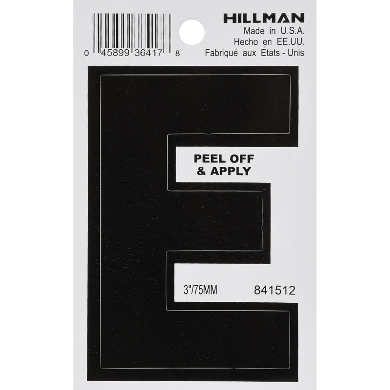 HILLMAN 3 in. Black Vinyl Self-Adhesive Letter E